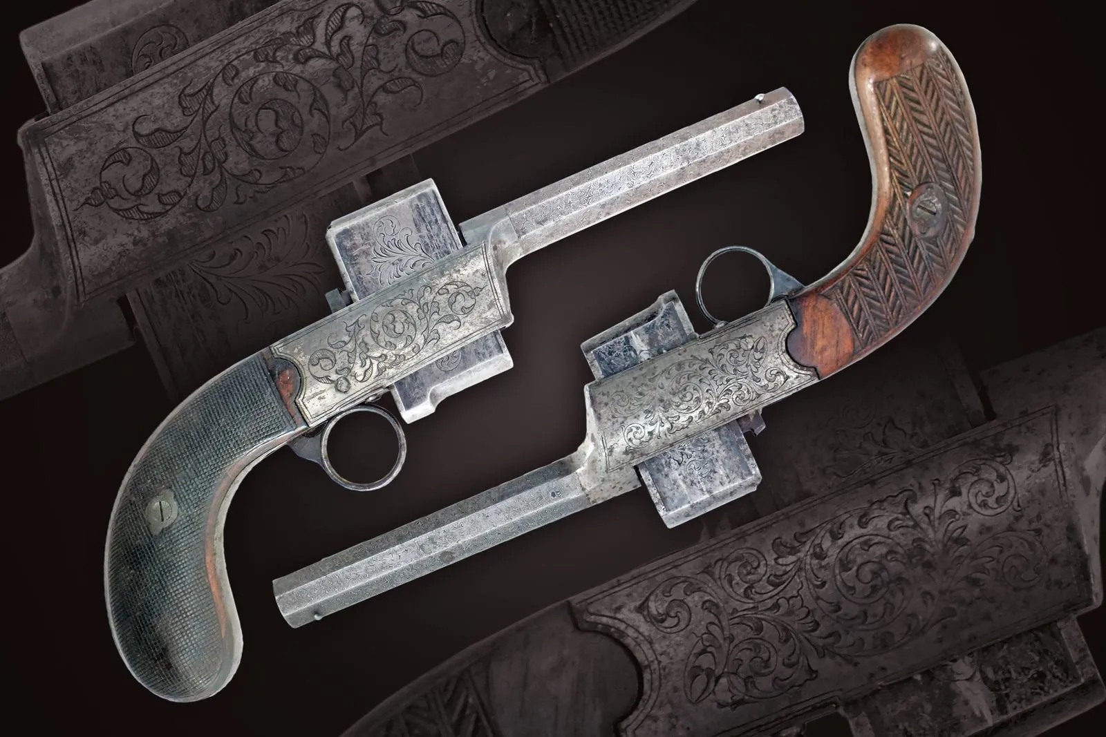 A RARE COLLEYE HARMONICA PISTOL C.1860