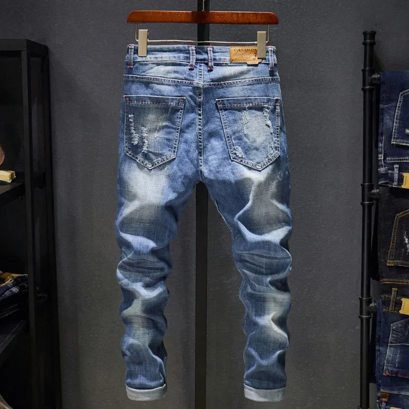 Angelo Ricci™ Frayed Hip Hop Distressed Casual Denim Jeans