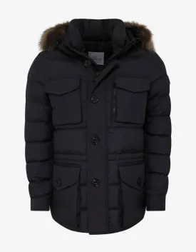 Augert Navy Blue Fur Trim Down Jacket