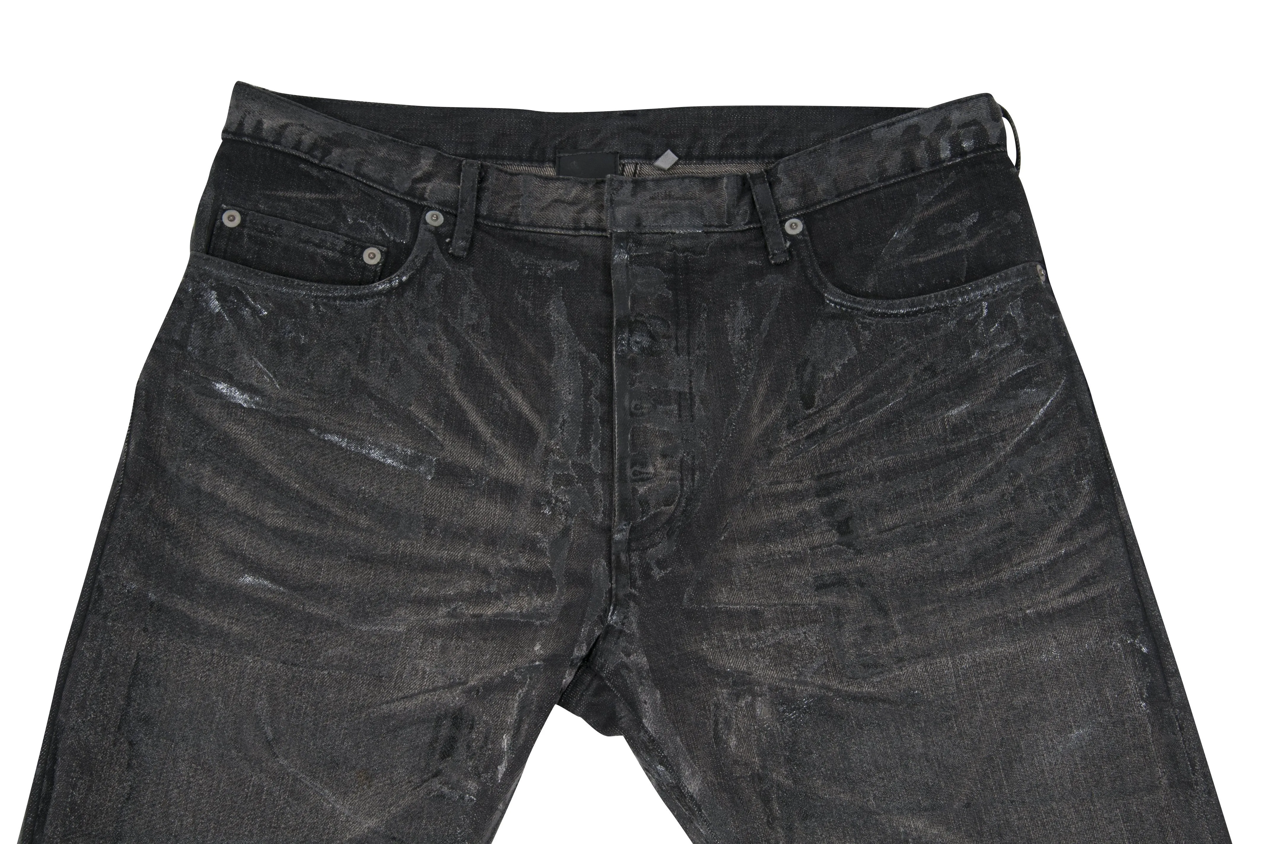 Black Gray Waxed Cracked Hedi Luster Denim