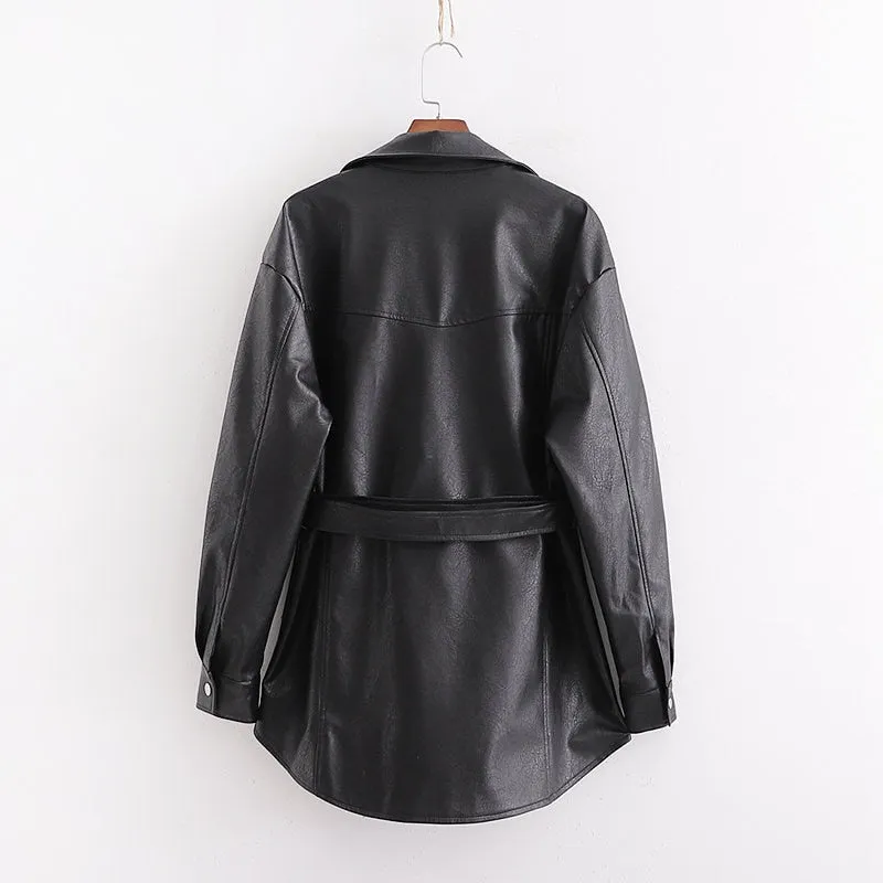Faux Leather Jackets Women PU Black Coat