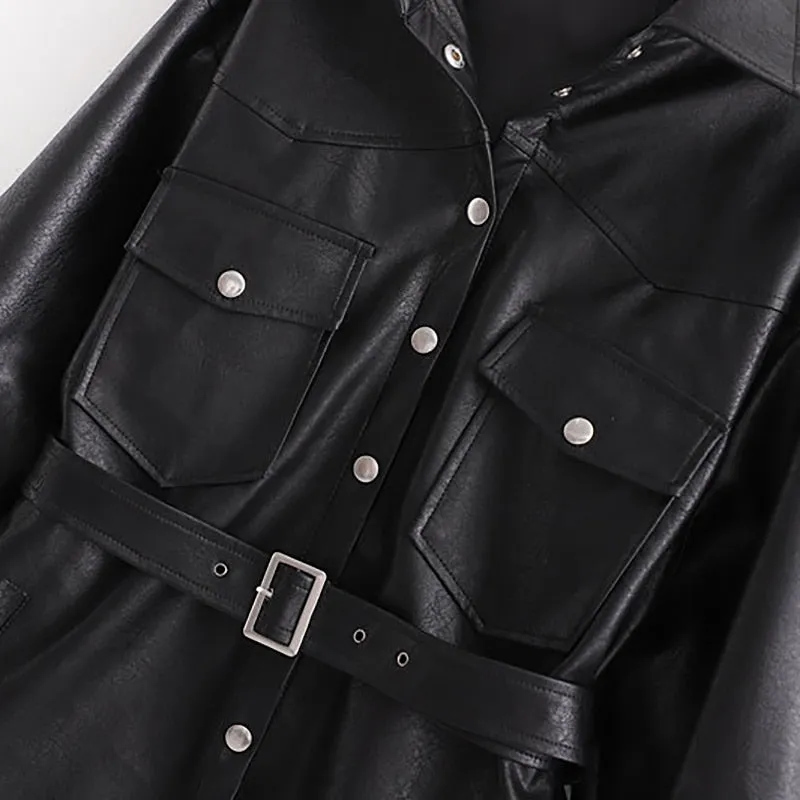 Faux Leather Jackets Women PU Black Coat
