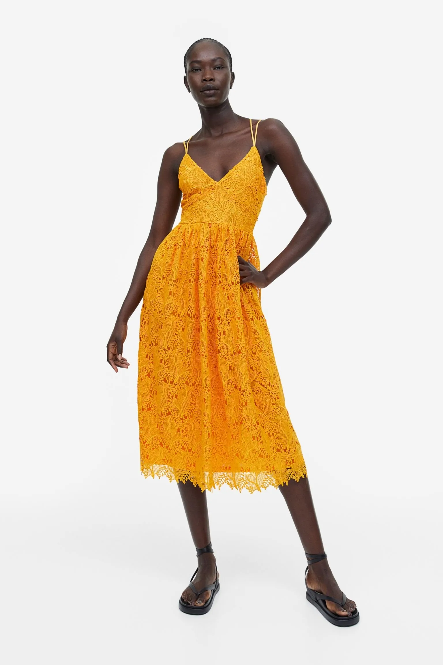 H&M V-neck Lace dress, dark yellow