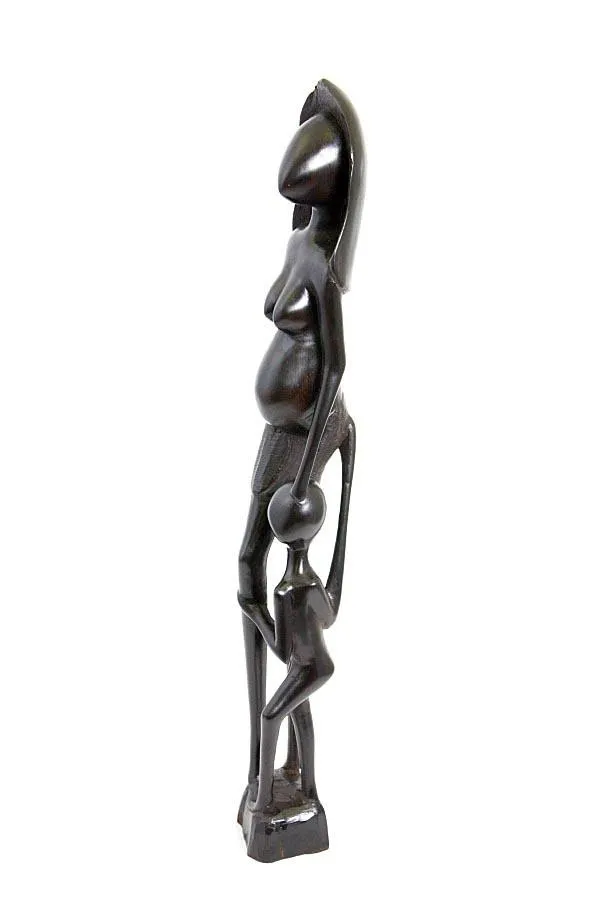 Hardwood Collectible Figurine Female Makonde with Child Abstract