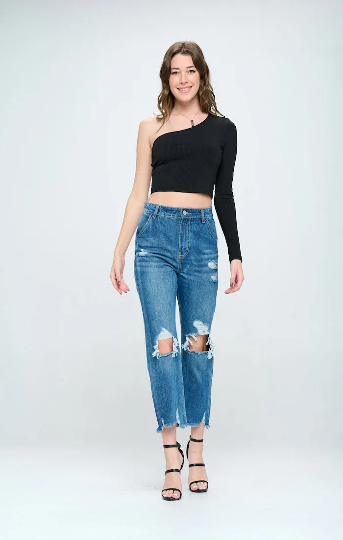 HIGH RISE SLIM STRAIGHT ANKLE JEANS