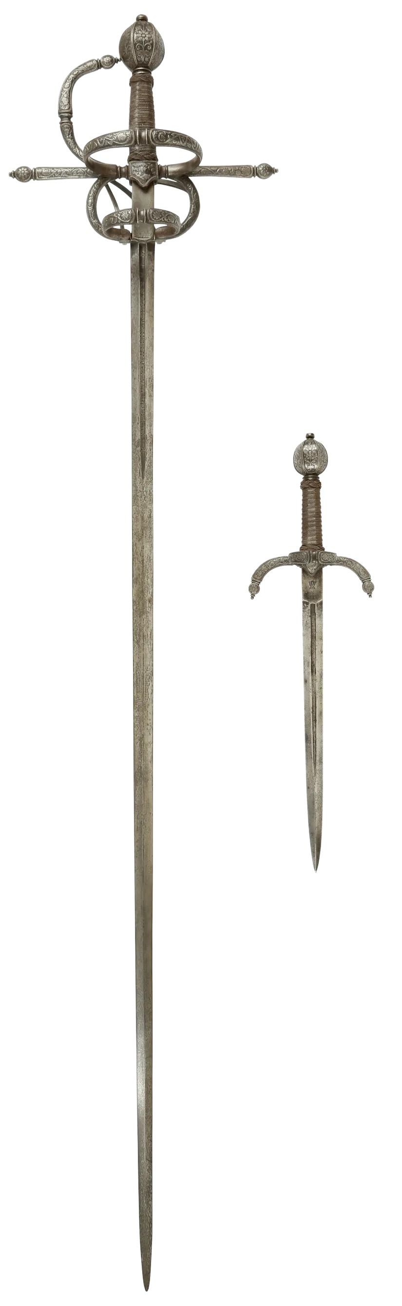 MAGNIFICENT SWEPT HILT RAPIER AND COMPANION LEFT HAND DAGGER
