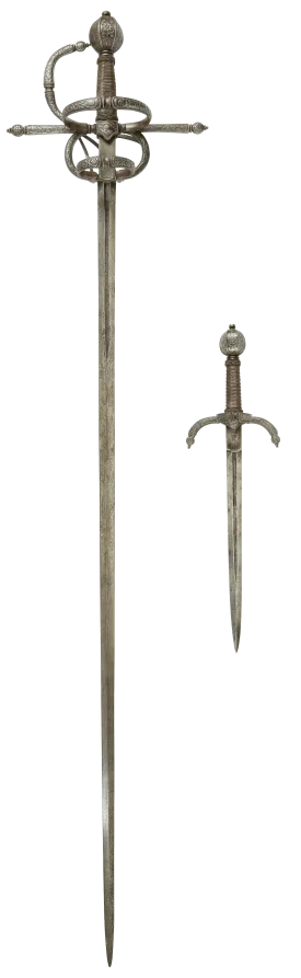 MAGNIFICENT SWEPT HILT RAPIER AND COMPANION LEFT HAND DAGGER