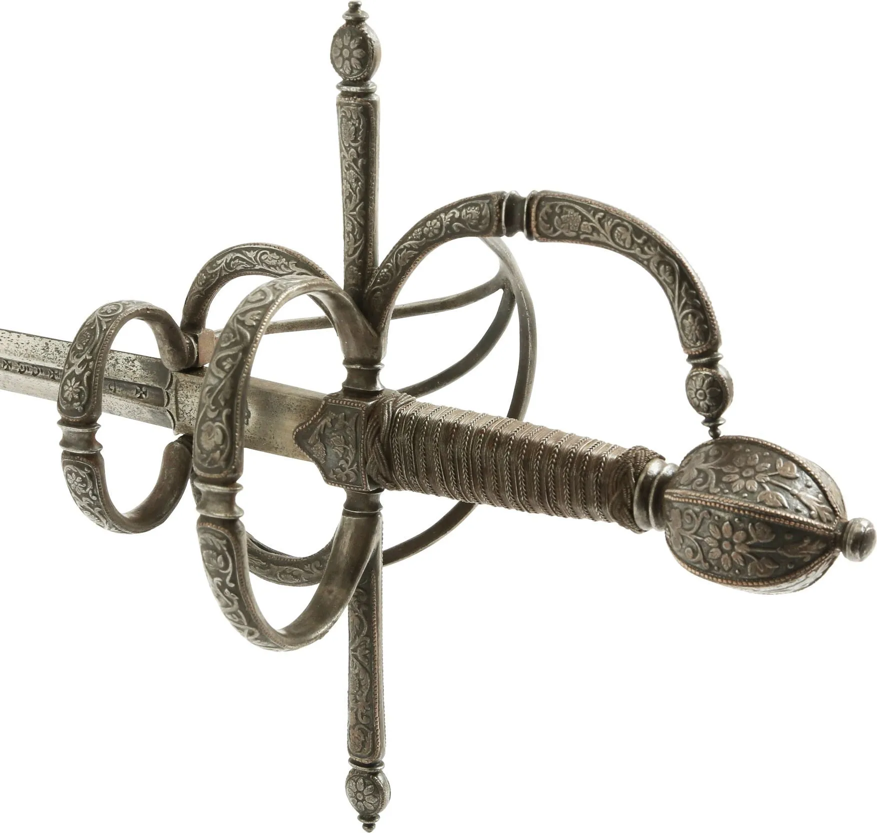 MAGNIFICENT SWEPT HILT RAPIER AND COMPANION LEFT HAND DAGGER
