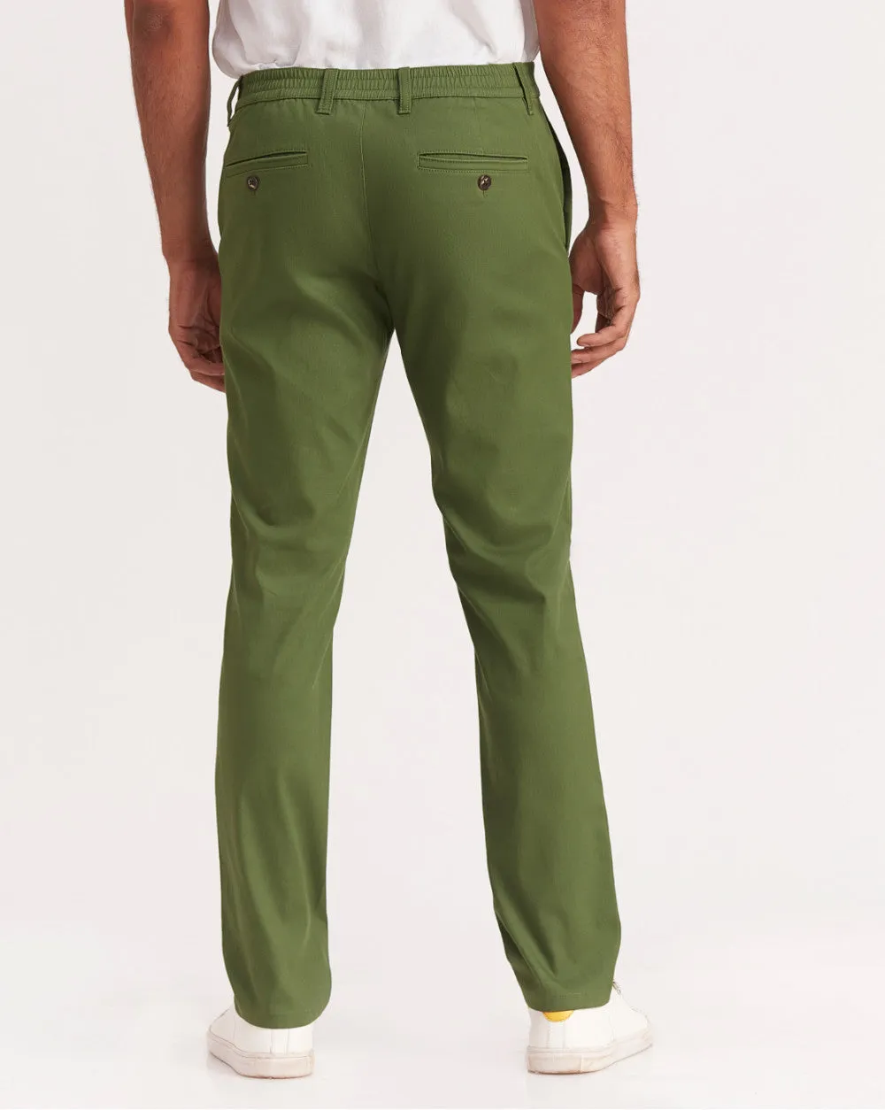 Slim Fit Elasticized Crossover Chinos - Chive Green