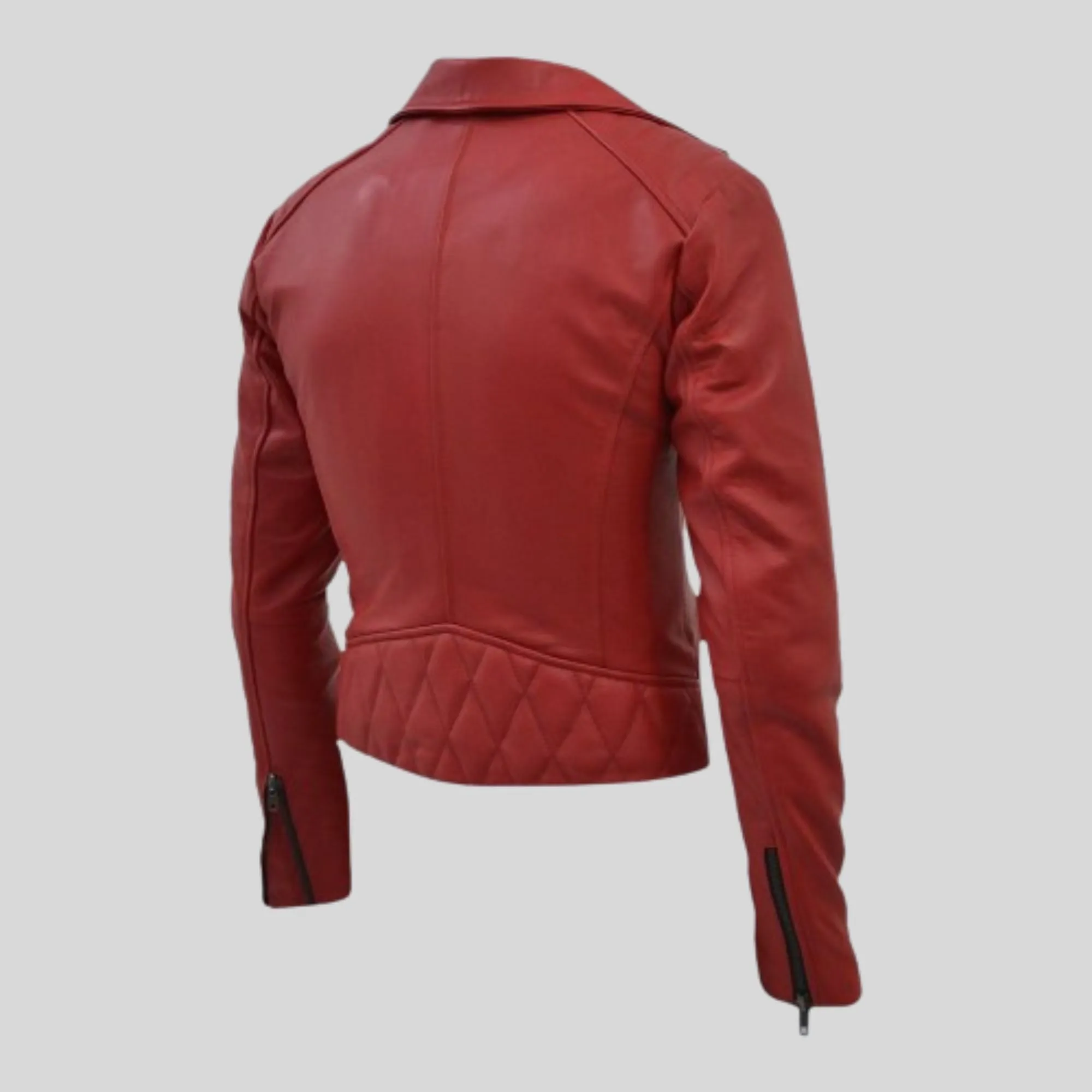 Women's Biker Padded Design Red Slim Fit Leather Jacket